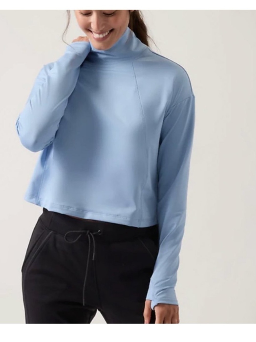Athleta Whistler Mock Neck Blue Long Sleeve Top